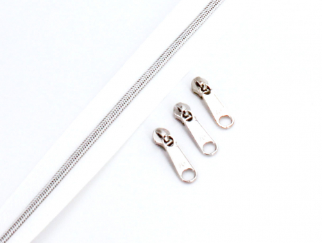 Preview: Endlosreißverschluss metallisiert schmal weiß/silber (1m)